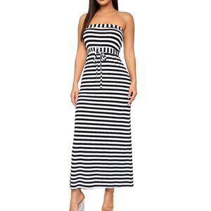 STRIPED Long Maxi Dress Strapless Sz S - NEW